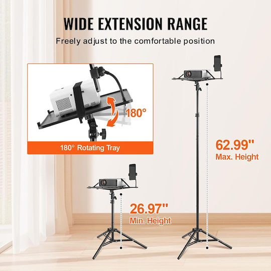 Suport pentru Proiector Poziționare Pardoseală Înălțime Reglabilă 68 160 Cm Suport pentru Telefon cu Braț Flexibil Unghi Reglabil 180° Design Pliabil și Portabil Capacitate 5 Kg pentru Proiector Tablet Mixer Laptop Partitură Negru