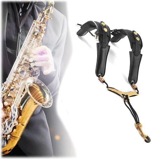 Curea De Gât Pentru Saxofon Din Piele Reglabilă Suport 25cm 55cm Umeri Gât Cu Umăr Padded Gât Unisex Negru