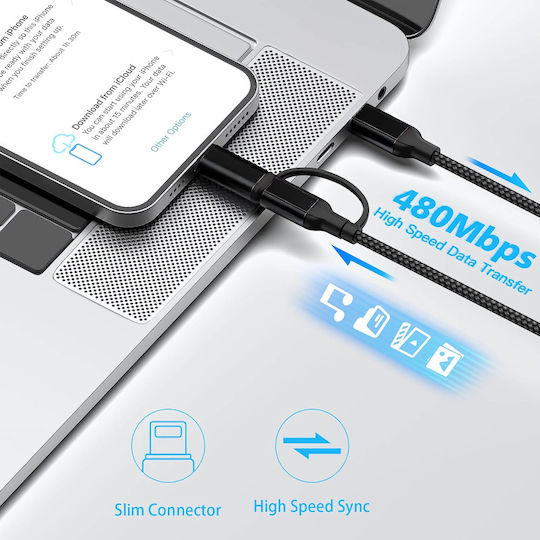 Usb C Fast Charging Cable 2-in-1 Max 60w Usb C To Usb C Lightning Type C Fast Charging Textile Material Iphone 16 Pro Max 15 14 Ipad Air Mini Galaxy Pixel 1m Luvlu