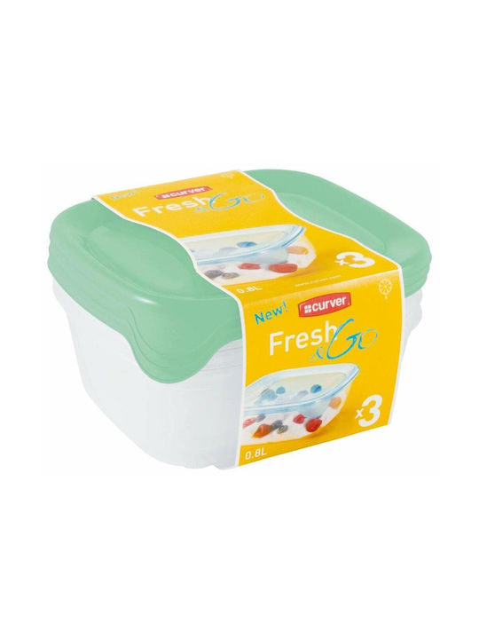Комплект съдове за храна 3 бр. квадратни 3x0.8л Fresh&go зелени