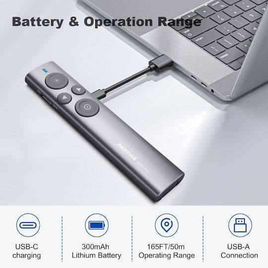 Wireless Presenter Laser Presentation Remote Air Mouse Function Highlighting Amplification Range 50 M Presentation On Led Lcd Screens Projectors Windows Macos