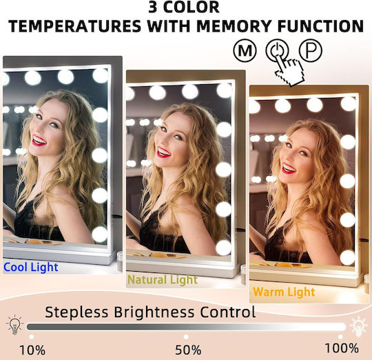 Makeup Mirror Wall with Light 48x48cm White