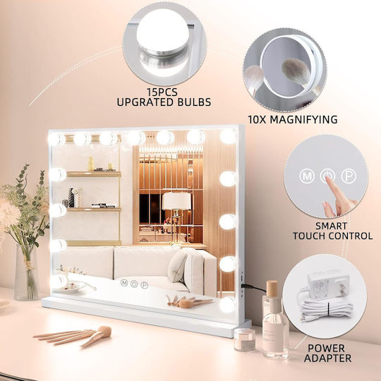 Makeup Mirror Wall with Light 48x48cm White