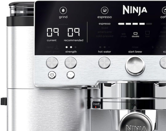 Ninja Luxe Cafe Premier Automatic Espresso Machine 1650W Pressure 15bar for Cappuccino with Grinder Silver