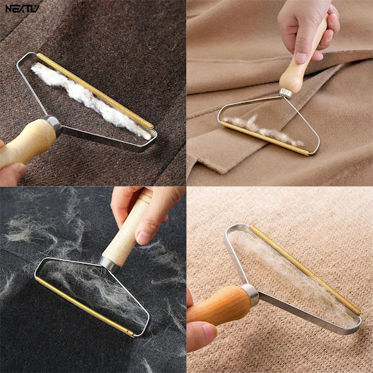 Set 2 Nextly Lint Pet Hair Cleaning Brushes Reusable Ergonomic Wooden Handle Copper Blade