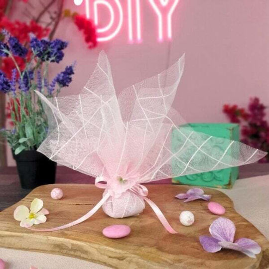 Tulle Striped Handkerchief Set/50 36x36cm White