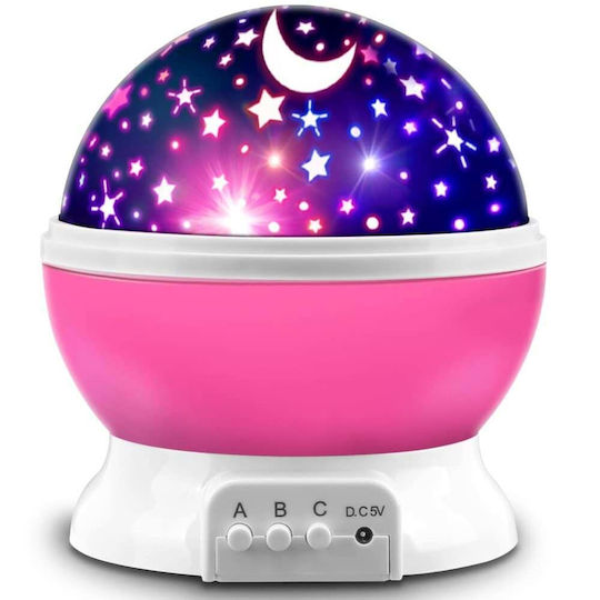 LED Drehend Kinderprojektorlampe Moon Star Rosa