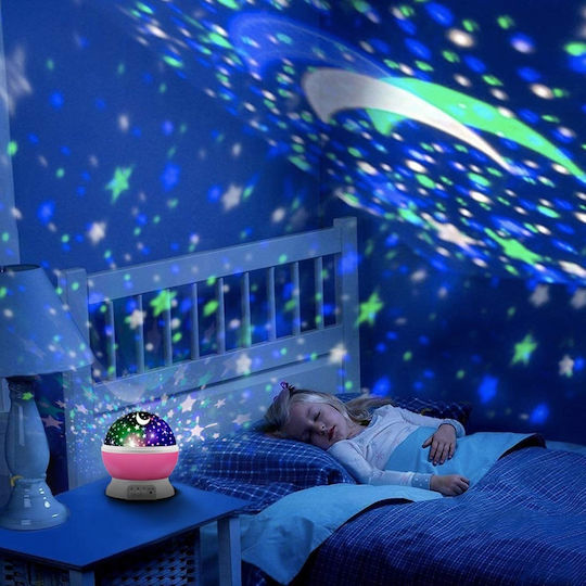 LED Drehend Kinderprojektorlampe Moon Star Rosa