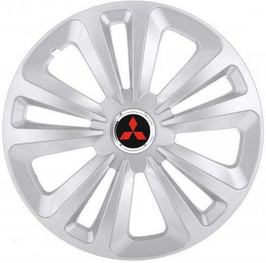 Σετ Τάσια Αυτοκινήτου 16" με Σήμα Mitsubishi 4τμχ Πορτοκαλί