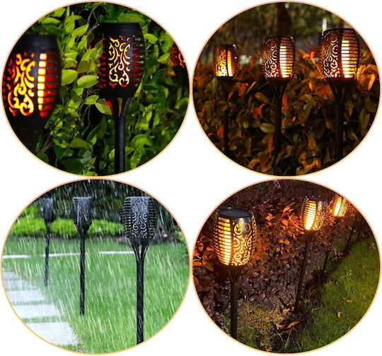 Set of 4 Stake Solar Lights Torches Warm White with Motion Sensor and Photocell