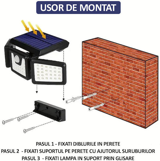 Σετ 3 Ηλιακά Φωτιστικά με Αισθητήρα Κίνησης και Φωτοκύτταρο IP65