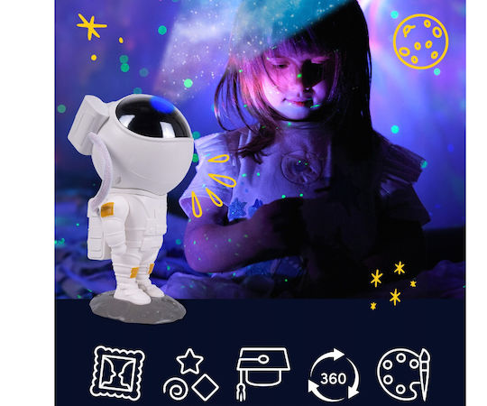 MalPlay Led Περιστρεφόμενο Παιδικό Φωτιστικό Projector με Προβολή Αστεριών