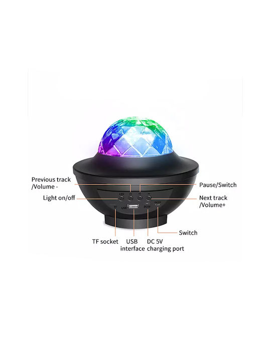 Led Περιστρεφόμενο Παιδικό Φωτιστικό Projector Astral με Προβολή Σχεδίων με Εναλλαγές Χρωματισμών Μαύρο