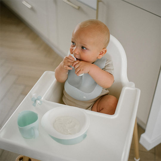 Babyono Αδιάβροχη Σαλιάρα Σιλικόνης με Κουμπί & Τσέπη Blue για 6 m+