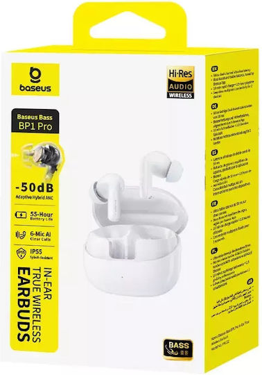 Baseus Bass BP1 Pro In-ear Bluetooth Handsfree Earphones with Sweat Resistance and Charging Case White