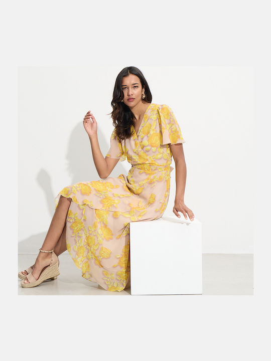 Summer Midi Dress with Ruffles Yellow