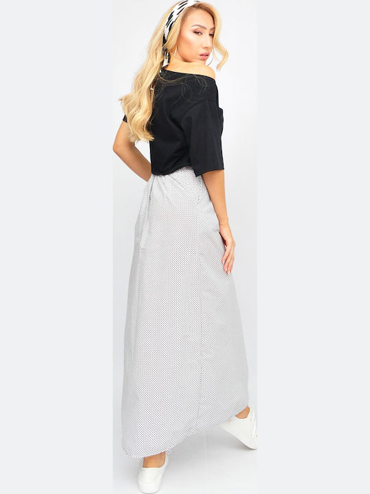 High-waisted Maxi Skirt Polka Dot White