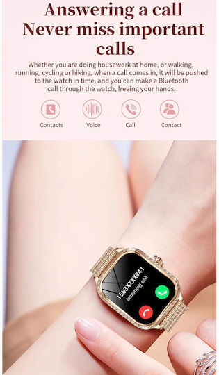 Microwear MK88 Smartwatch με Παλμογράφο (Gold Steel)