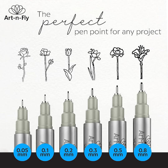 6 Stilouri Fineliner Profesionale Art-n-fly Impermeabile pentru Sprâncene în Nuanță Neagră