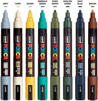 Posca PC-5M Medium 1,8-2,5mm Earth Tones Ακρυλικοί Μαρκαδόροι 2.5mm Σετ 8 χρώματα