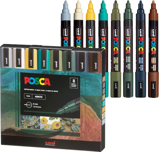 Posca PC-5M Medium 1,8-2,5mm Earth Tones Ακρυλικοί Μαρκαδόροι 2.5mm Σετ 8 χρώματα