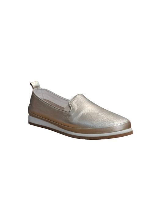 Ανατομικά Γυναικεία Slip-On Δερμάτινα Χρυσά