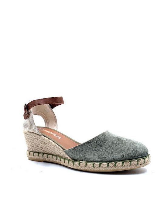 Serraje Women's Leather Platform Espadrilles Khaki