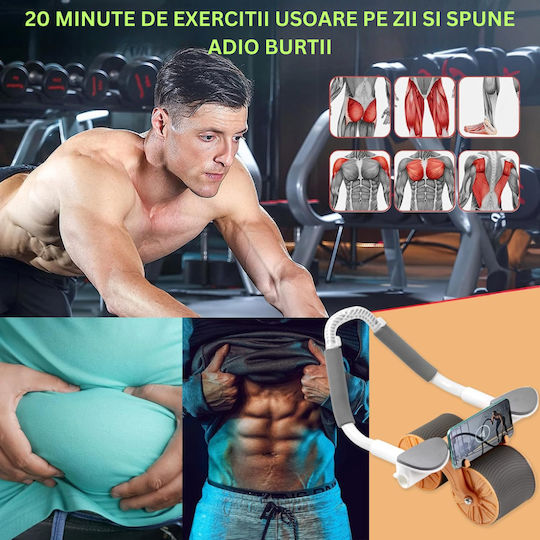 Roată Abdominală Timer Arvada Urbnfit Mecanism de Rebound Automat Suporturi pentru Coate Roată Lată de 10cm Set Complet Portocaliu