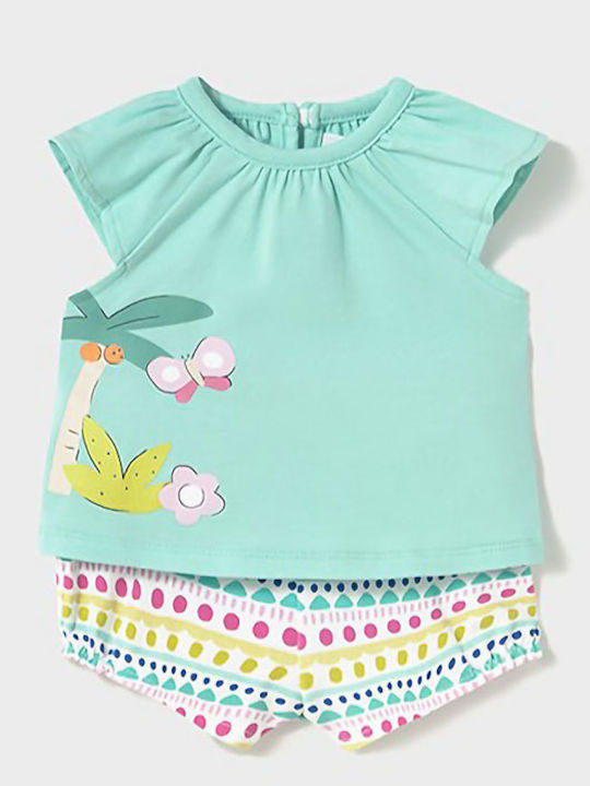 Kids' Set with Shorts Summer 4pcs White/Turquoise Mermaid Set