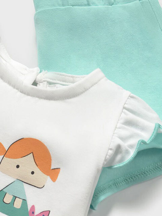 Kids' Set with Shorts Summer 4pcs White/Turquoise Mermaid Set