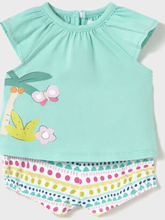 Kids' Set with Shorts Summer 4pcs White/Turquoise Mermaid Set