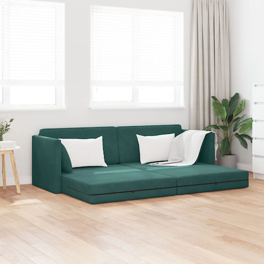 Three-Seater Couch Bed Velvet Dark Green 213x144x60 cm 4106728