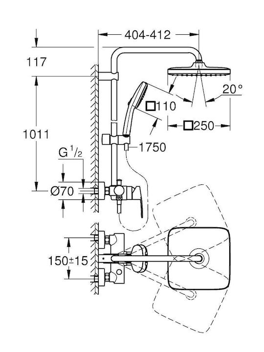 Grohe Tempesta Cube 250 Στήλη Ντουζ με Μπαταρία Ασημί