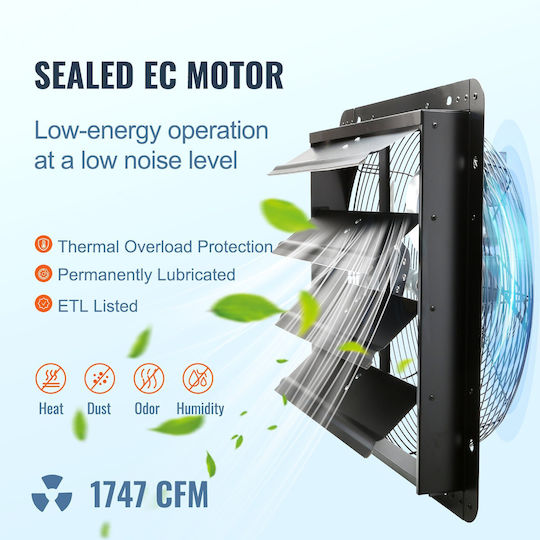 Exhaust Fan Commercial Spaces Greenhouses Warehouses Metal 70 W 2900 M³/h Diameter 406 Mm 60 Db Smart Timer
