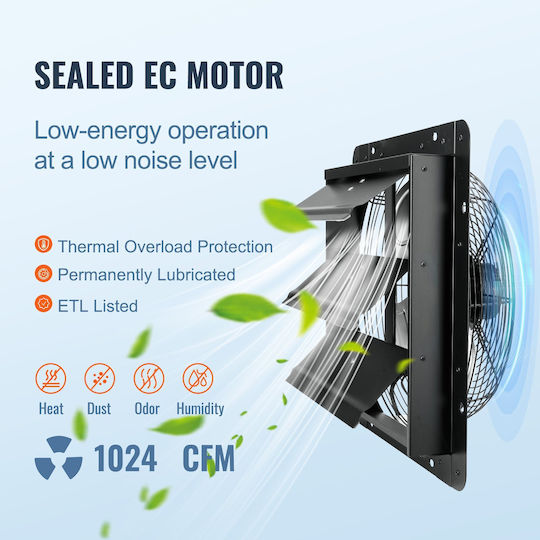 Exhaust Fan Commercial Spaces Greenhouses Warehouses Metal 30 W 1700 M³/h Diameter 356 Mm 60 Db Smart Timer