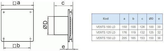 Vents 100 Wall-mounted Ventilator Bathroom 100mm White