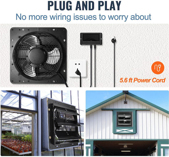 Exhaust Fan Commercial Spaces Greenhouses Warehouses Metal 30 W 1700 M³/h Diameter 356 Mm 60 Db Smart Timer