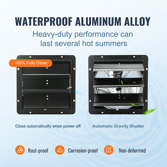 Exhaust Fan Commercial Spaces Greenhouses Warehouses Metal 30 W 1700 M³/h Diameter 356 Mm 60 Db Smart Timer