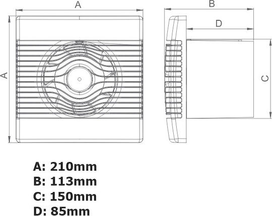 AirRoxy Premium Επιτοίχιος Εξαεριστήρας 150mm Λευκός