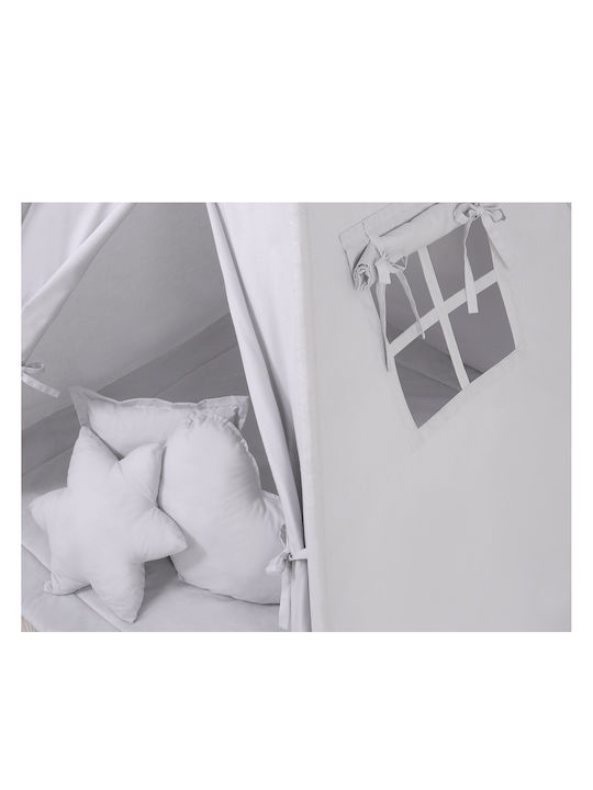 Tipi Zelt Kinder + Matte + Kissen + Federhängesystem Grau