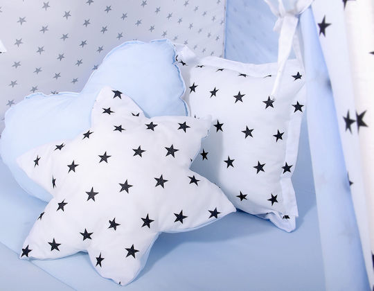 Tipi Tent Kids + Mat + Pillows + Feather Hangings Black Stars Blue