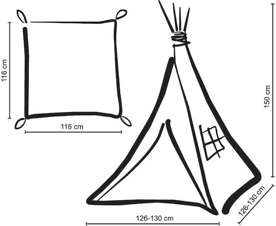 Tipi Tent Kids + Mat + Pillows + Feather Hangings Black Stars Blue