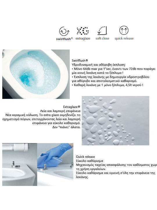 Scarabeo Wall-Mounted Toilet Rimless with Slim Cover Soft Close Blue