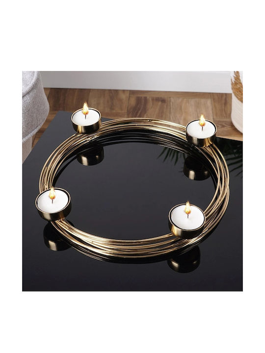 Candle Holder suitable for Tealights Metal 4 Seats in Gold Color 26x26x3.5cm 1pcs