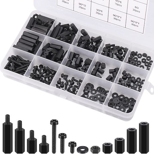 M3 Spacers Hexagonale din Nailon Fem-Fem Fem-Male Șuruburi Șaibe Nuci din Plastic Cutie de Depozitare Neagră