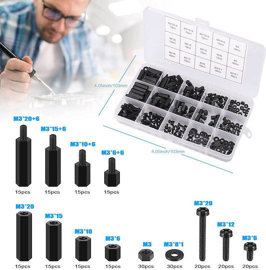 M3 Spacers Hexagonale din Nailon Fem-Fem Fem-Male Șuruburi Șaibe Nuci din Plastic Cutie de Depozitare Neagră