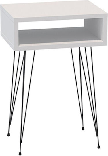 Bedside Table Naida Wooden With Metal Legs White 40x30x59cm