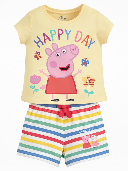 Peppa Pig Set De Îmbrăcăminte Pentru Copii Cu Pantaloni Scurți Galbeni 2 Bucăți