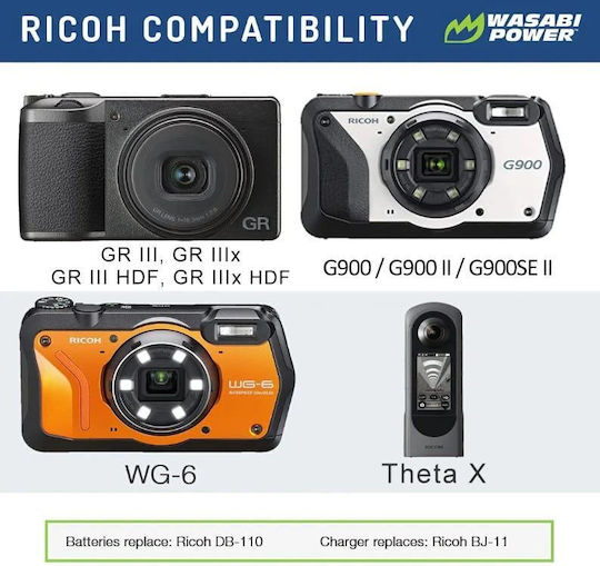 Wasabi Φορτιστής Μπαταρίας WSB-KIT-BTR-DB110-LCH-DB1 Συμβατός με Ricoh
