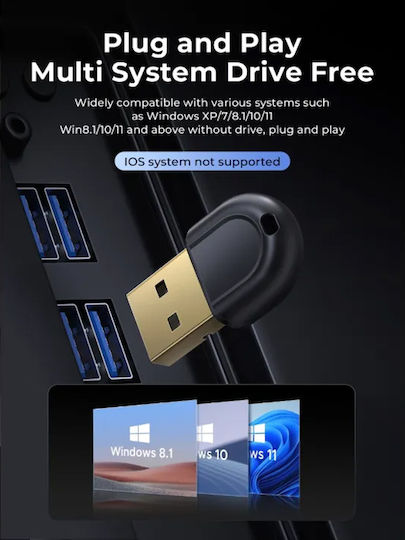 Orico USB Bluetooth 5.3 Adapter mit Reichweite 20m Schwarz (BTA-53-BK-BP)